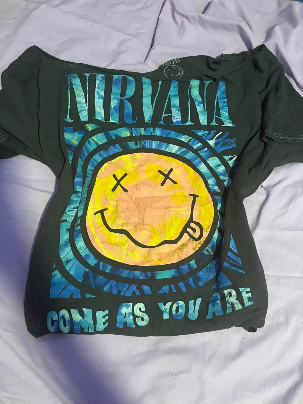 NIRVANA Kids Black Tee with Yellow Smiley and Blue Text